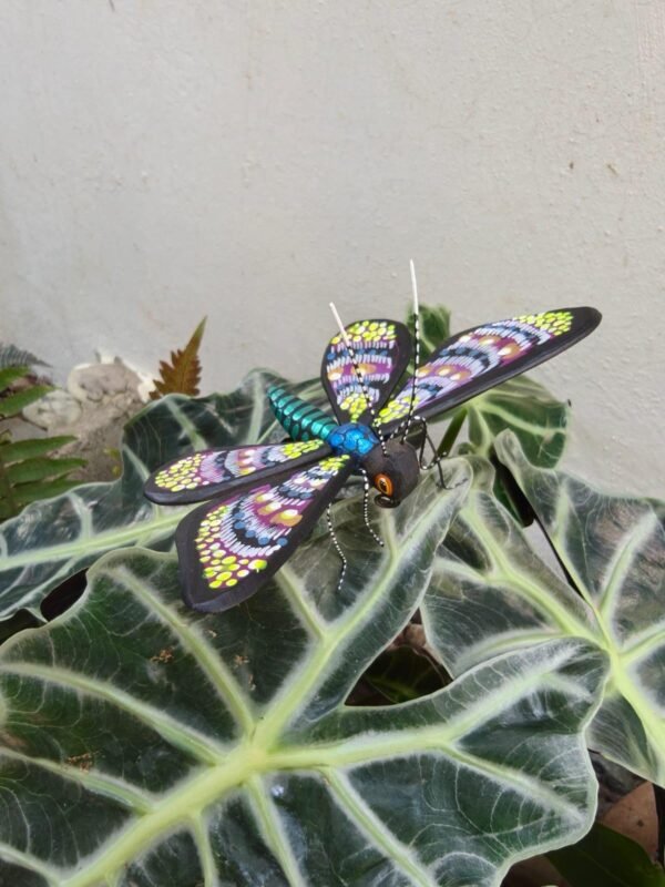 Butterflie Figurine Statue Oaxaca Mexican Folk Art Alebrije Sculpture, Wooden As Mexican Decoration, Made Of Wood And Carved By Hand - Image 3