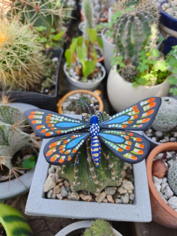 Butterflie Figurine Statue Oaxaca Mexican Folk Art Alebrije Sculpture, Wooden As Mexican Decoration, Made Of Wood And Carved By Hand - Image 3