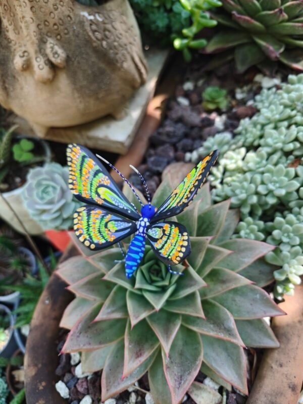 Butterflie Figurine Statue Oaxaca Mexican Folk Art Alebrije Sculpture, Wooden As Mexican Decoration, Made Of Wood And Carved By Hand - Image 3