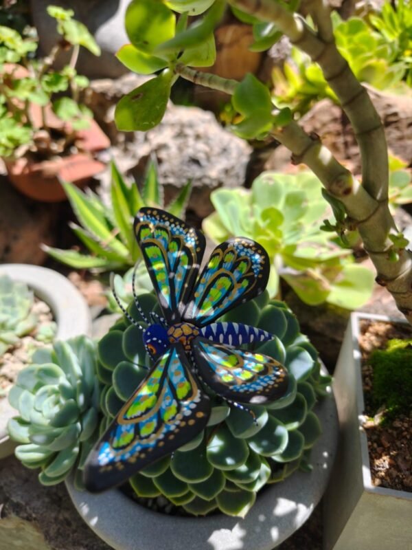 Butterflie Figurine Statue Oaxaca Mexican Folk Art Alebrije Sculpture, Wooden As Mexican Decoration, Made Of Wood And Carved By Hand - Image 3