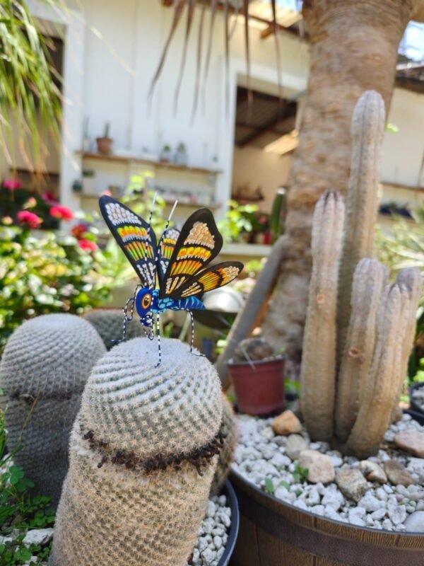 Butterflie Figurine Statue Oaxaca Mexican Folk Art Alebrije Sculpture, Wooden As Mexican Decoration, Made Of Wood And Carved By Hand - Image 3