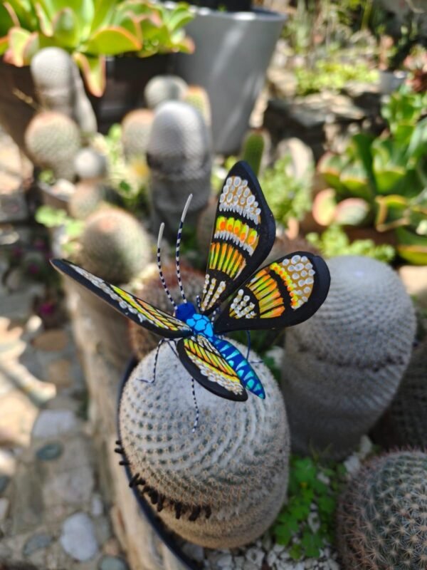 Butterflie Figurine Statue Oaxaca Mexican Folk Art Alebrije Sculpture, Wooden As Mexican Decoration, Made Of Wood And Carved By Hand - Image 4