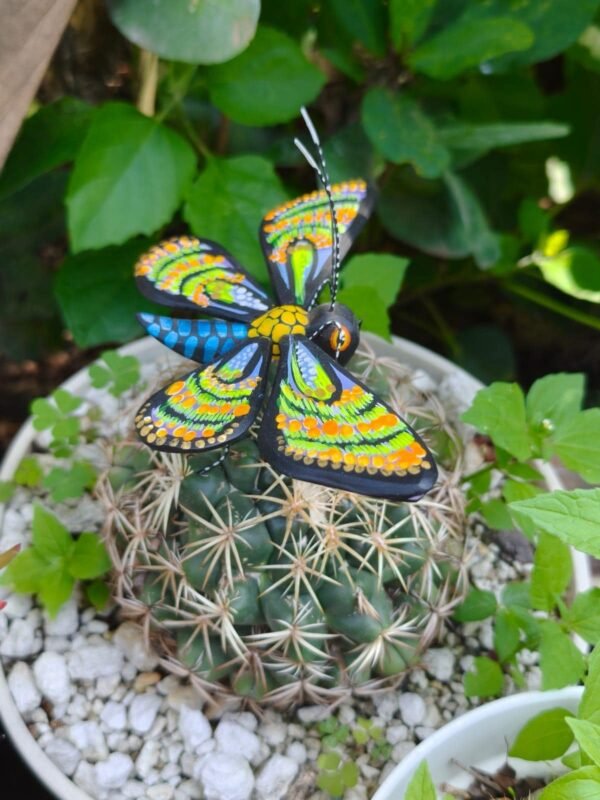 Butterflie Figurine Statue Oaxaca Mexican Folk Art Alebrije Sculpture, Wooden As Mexican Decoration, Made Of Wood And Carved By Hand - Image 3