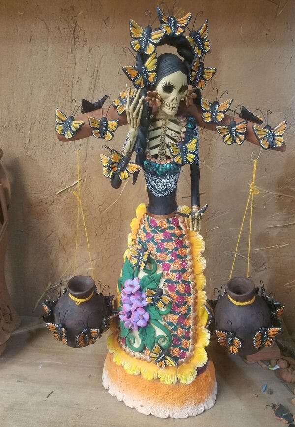 Catrina Skull Frida Kahlo Doll, Michoacan Mexico Made by Artisans Day of the dead, Human skeleton, Mexican decorations, Sugar skull 19.7” - Image 2