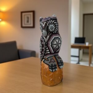 Owl Statue Huichol Sculpture Of Mexican Folk Art, Owl Wixarika As A Mexican Decorative Figure, Made Of Resin And Beads
