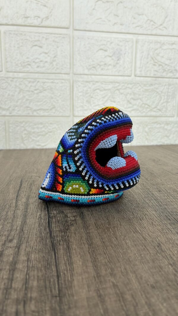 Jaguar Statue  Huichol Sculpture Of Mexican Folk Art, Panther Wixarika As A Mexican Decorative Figure , Made Of Resin And Beads - Image 2