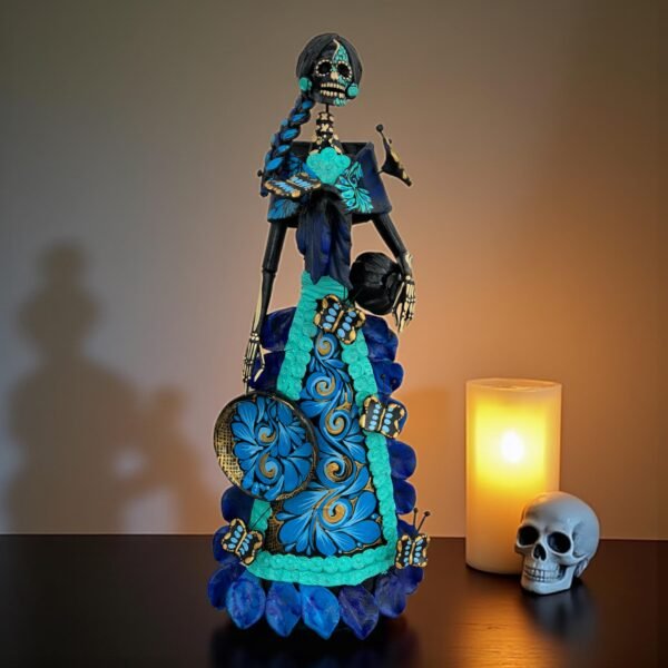 Catrina Skull Frida Kahlo Doll  Michoacan Mexico Made by Artisans Day Of The Dead  Human Skeleton  Mexican Decorations  Sugar Skull 13.8” T