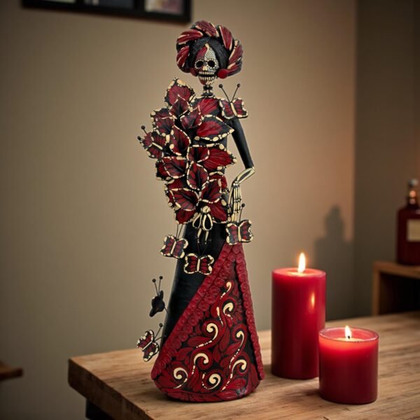 Catrina Skull Frida Kahlo Doll  Michoacan Mexico Made by Artisans Day Of The Dead  Human Skeleton  Mexican Decorations  Sugar Skull 13.8” T