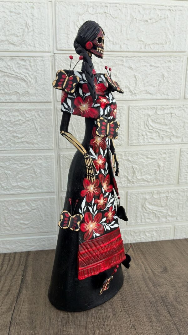 Catrina Skull Frida Kahlo Doll  Michoacan Mexico Made by Artisans Day Of The Dead  Human Skeleton  Mexican Decorations  Sugar Skull 13.8” T - Image 2