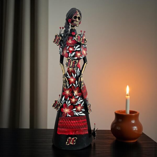Catrina Skull Frida Kahlo Doll  Michoacan Mexico Made by Artisans Day Of The Dead  Human Skeleton  Mexican Decorations  Sugar Skull 13.8” T