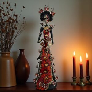 Catrina Skull Frida Kahlo Doll  Michoacan Mexico Made by Artisans Day Of The Dead  Human Skeleton  Mexican Decorations  Sugar Skull 19.7” T