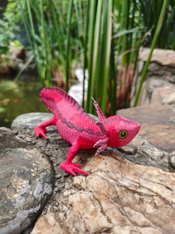 Axolotl Sculpture Mexican Folk Art Alebrije Figurine,Ajolote Wooden As Mexican Decoration Statue, Made Of Wood And Carved By Hand Ajolotito - Image 2
