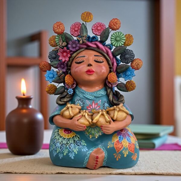 Pachamama Handmade Sculpture – Mexican Mother Earth Art, Colorful Clay Figurine, Spiritual Decor, Indigenous Folk Art, Home Decor Metepec