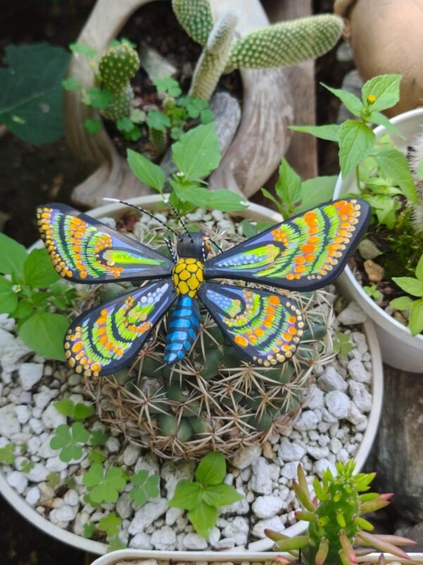 Butterflie Figurine Statue Oaxaca Mexican Folk Art Alebrije Sculpture, Wooden As Mexican Decoration, Made Of Wood And Carved By Hand - Image 2