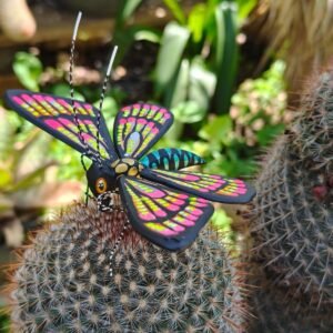 Butterflie Figurine Statue Oaxaca Mexican Folk Art Alebrije Sculpture, Wooden As Mexican Decoration, Made Of Wood And Carved By Hand