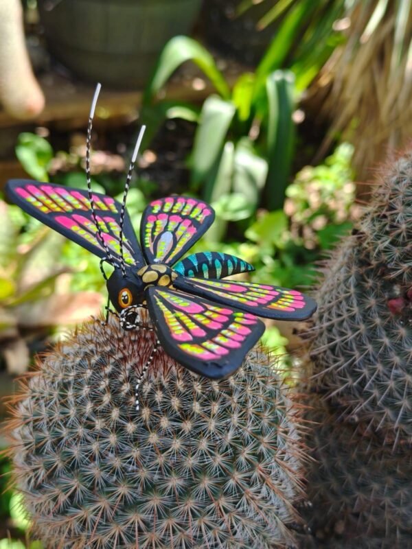 Butterflie Figurine Statue Oaxaca Mexican Folk Art Alebrije Sculpture, Wooden As Mexican Decoration, Made Of Wood And Carved By Hand