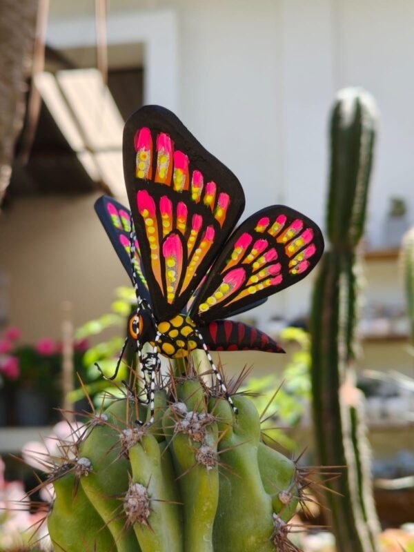 Butterflie Figurine Statue Oaxaca Mexican Folk Art Alebrije Sculpture, Wooden As Mexican Decoration, Made Of Wood And Carved By Hand - Image 2