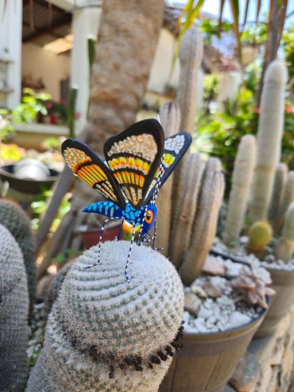 Butterflie Figurine Statue Oaxaca Mexican Folk Art Alebrije Sculpture, Wooden As Mexican Decoration, Made Of Wood And Carved By Hand
