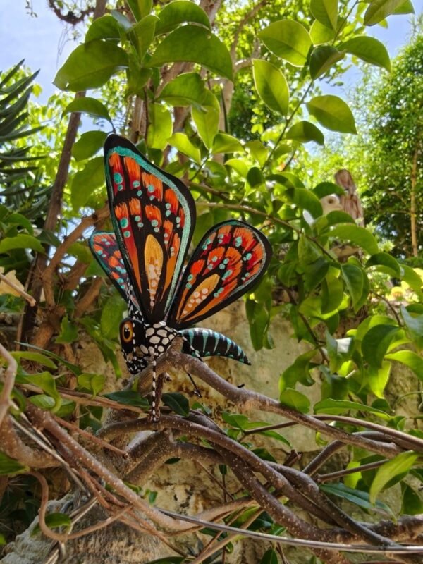 Butterflie Figurine Statue Oaxaca Mexican Folk Art Alebrije Sculpture, Wooden As Mexican Decoration, Made Of Wood And Carved By Hand