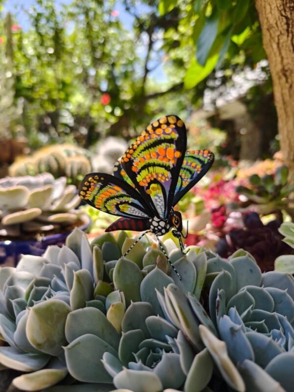 Butterflie Figurine Statue Oaxaca Mexican Folk Art Alebrije Sculpture, Wooden As Mexican Decoration, Made Of Wood And Carved By Hand