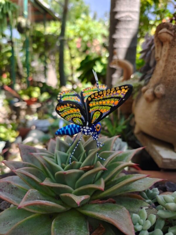 Butterflie Figurine Statue Oaxaca Mexican Folk Art Alebrije Sculpture, Wooden As Mexican Decoration, Made Of Wood And Carved By Hand