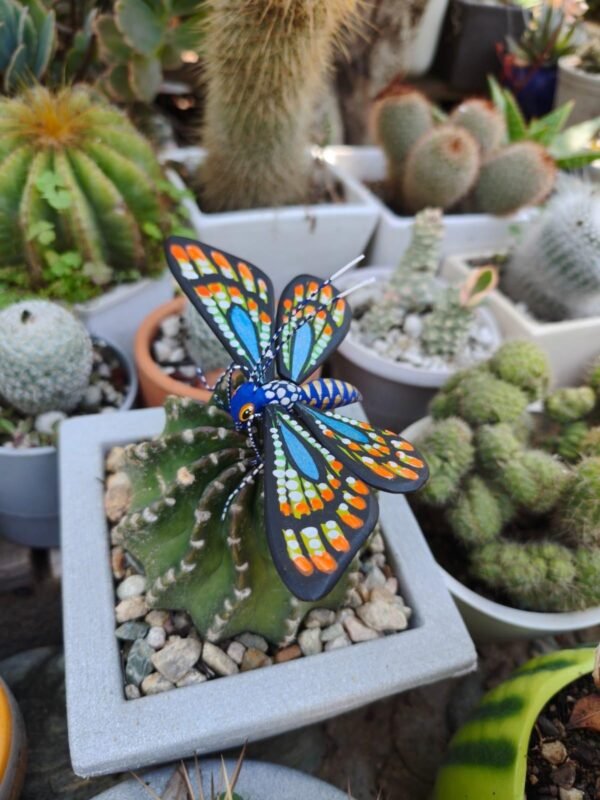 Butterflie Figurine Statue Oaxaca Mexican Folk Art Alebrije Sculpture, Wooden As Mexican Decoration, Made Of Wood And Carved By Hand - Image 2