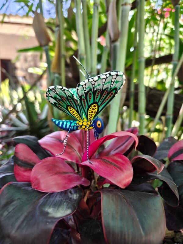 Butterflie Figurine Statue Oaxaca Mexican Folk Art Alebrije Sculpture, Wooden As Mexican Decoration, Made Of Wood And Carved By Hand