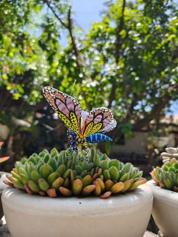 Butterflie Figurine Statue Oaxaca Mexican Folk Art Alebrije Sculpture, Wooden As Mexican Decoration, Made Of Wood And Carved By Hand