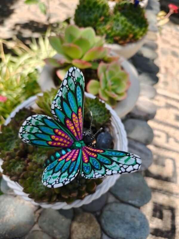 Butterflie Figurine Statue Oaxaca Mexican Folk Art Alebrije Sculpture, Wooden As Mexican Decoration, Made Of Wood And Carved By Hand - Image 2