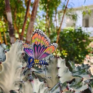 Butterflie Figurine Statue Oaxaca Mexican Folk Art Alebrije Sculpture, Wooden As Mexican Decoration, Made Of Wood And Carved By Hand