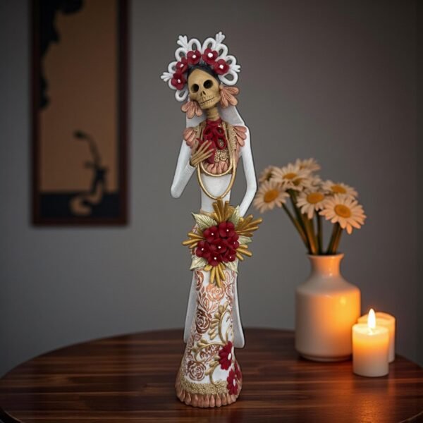 18” Catrina Michoacán Original Clay Handcrafted Frida Kahlo Doll  Day Of The Dead  Human Skeleton  Mexican Decorations  Sugar Skull