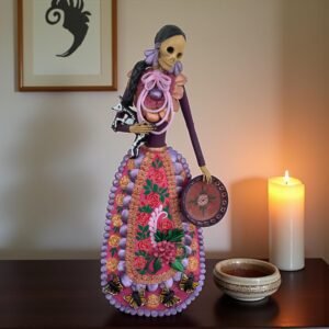18” Catrina Michoacán Original Clay Handcrafted Frida Kahlo Doll  Day Of The Dead  Human Skeleton  Mexican Decorations  Sugar Skull