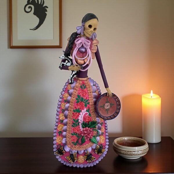 18” Catrina Michoacán Original Clay Handcrafted Frida Kahlo Doll  Day Of The Dead  Human Skeleton  Mexican Decorations  Sugar Skull