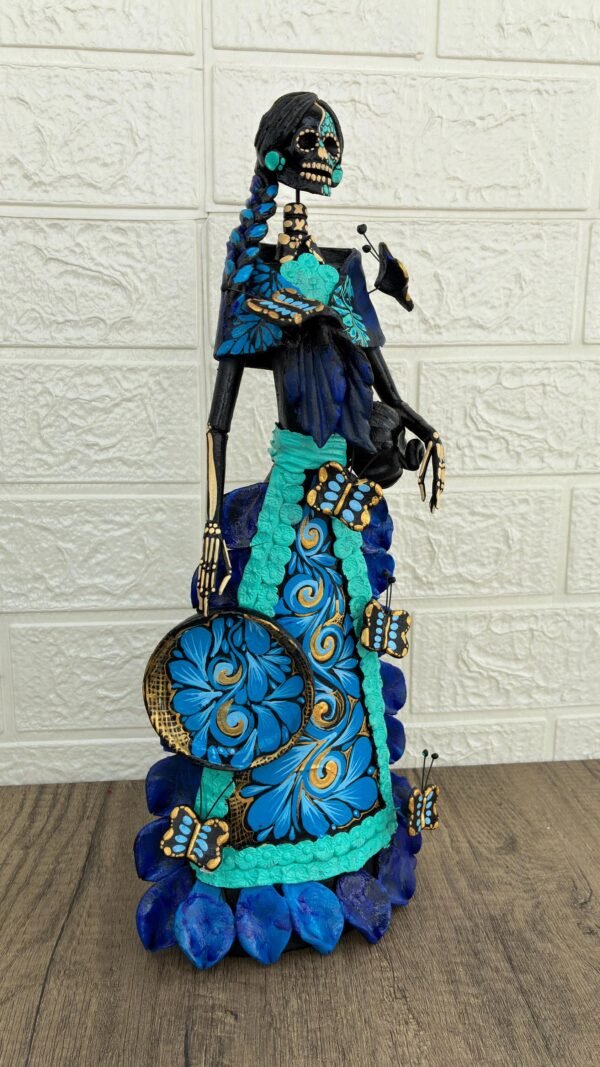 Catrina Skull Frida Kahlo Doll  Michoacan Mexico Made by Artisans Day Of The Dead  Human Skeleton  Mexican Decorations  Sugar Skull 13.8” T - Image 2