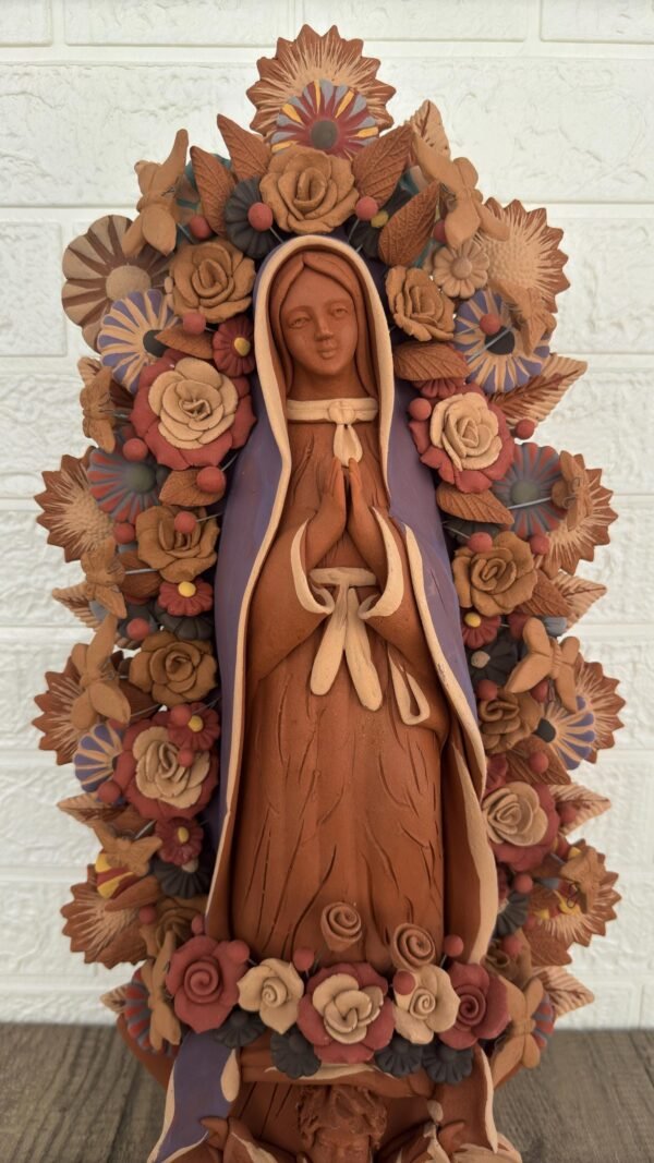 XL Virgin Mary Handmade Clay Piece, Virgen de Guadalupe  Mexican Decoration, Mary Virgin Sculpture,Metepec Estado de México Virgencita 23.7” - Image 2