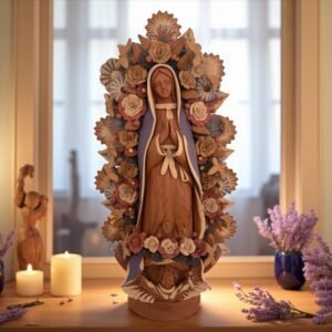 XL Virgin Mary Handmade Clay Piece, Virgen de Guadalupe  Mexican Decoration, Mary Virgin Sculpture,Metepec Estado de México Virgencita 23.7”