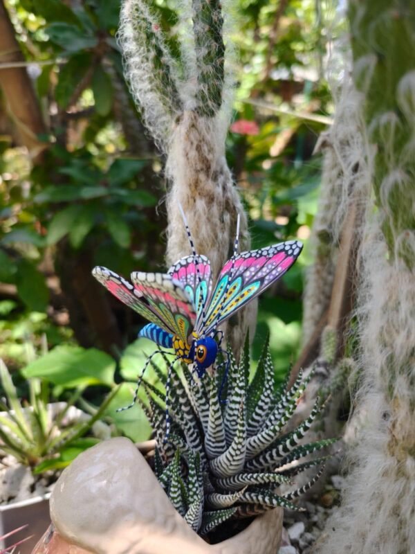 Butterflie Figurine Statue Oaxaca Mexican Folk Art Alebrije Sculpture, Wooden As Mexican Decoration, Made Of Wood And Carved By Hand
