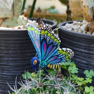 Butterflie Figurine Statue Oaxaca Mexican Folk Art Alebrije Sculpture, Wooden As Mexican Decoration, Made Of Wood And Carved By Hand
