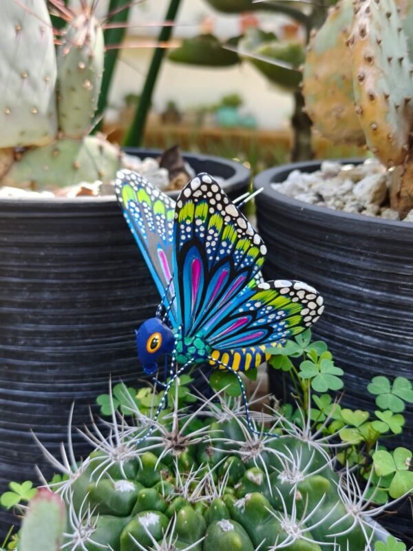 Butterflie Figurine Statue Oaxaca Mexican Folk Art Alebrije Sculpture, Wooden As Mexican Decoration, Made Of Wood And Carved By Hand