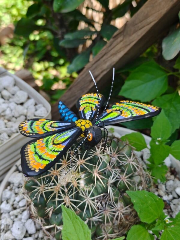 Butterflie Figurine Statue Oaxaca Mexican Folk Art Alebrije Sculpture, Wooden As Mexican Decoration, Made Of Wood And Carved By Hand