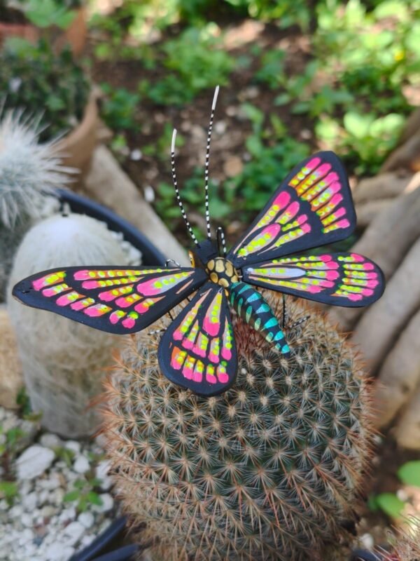 Butterflie Figurine Statue Oaxaca Mexican Folk Art Alebrije Sculpture, Wooden As Mexican Decoration, Made Of Wood And Carved By Hand - Image 2