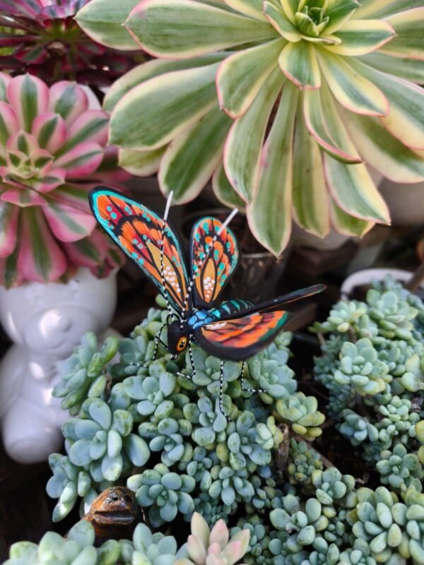 Butterflie Figurine Statue Oaxaca Mexican Folk Art Alebrije Sculpture, Wooden As Mexican Decoration, Made Of Wood And Carved By Hand - Image 2
