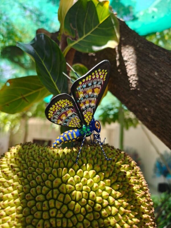 Butterflie Figurine Statue Oaxaca Mexican Folk Art Alebrije Sculpture, Wooden As Mexican Decoration, Made Of Wood And Carved By Hand