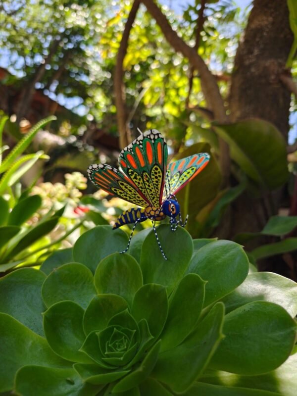 Butterflie Figurine Statue Oaxaca Mexican Folk Art Alebrije Sculpture, Wooden As Mexican Decoration, Made Of Wood And Carved By Hand