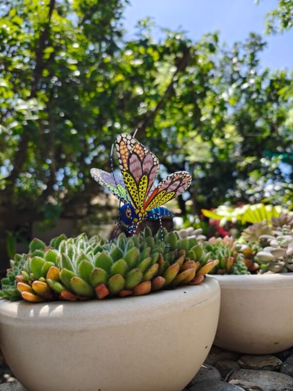 Butterflie Figurine Statue Oaxaca Mexican Folk Art Alebrije Sculpture, Wooden As Mexican Decoration, Made Of Wood And Carved By Hand - Image 2