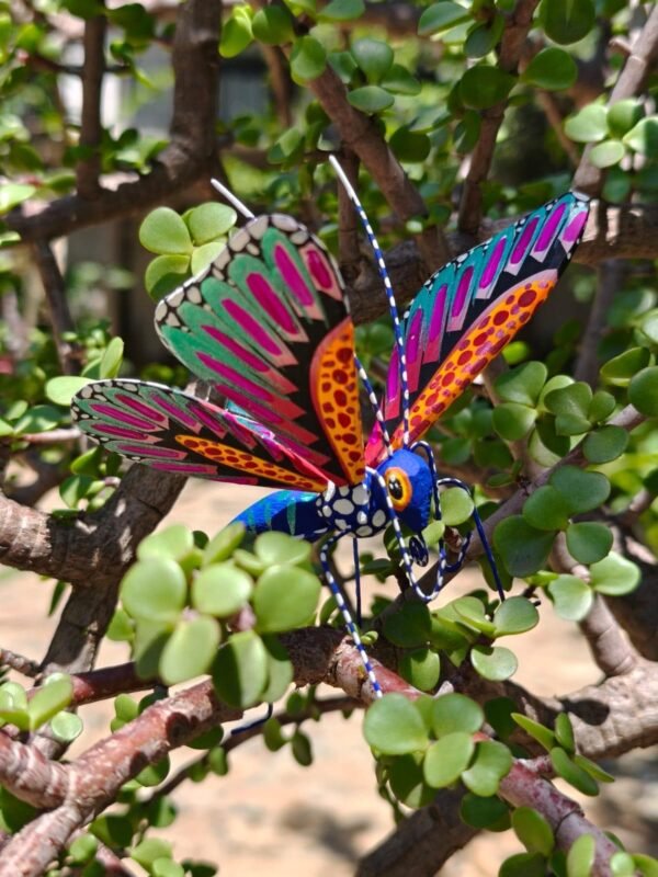 Butterflie Figurine Statue Oaxaca Mexican Folk Art Alebrije Sculpture, Wooden As Mexican Decoration, Made Of Wood And Carved By Hand