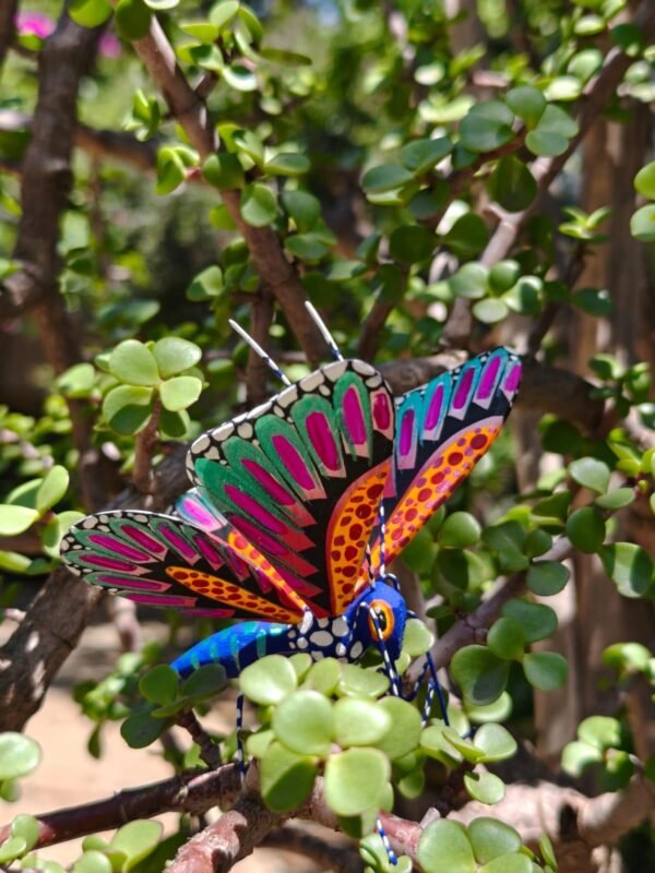 Butterflie Figurine Statue Oaxaca Mexican Folk Art Alebrije Sculpture, Wooden As Mexican Decoration, Made Of Wood And Carved By Hand - Image 2