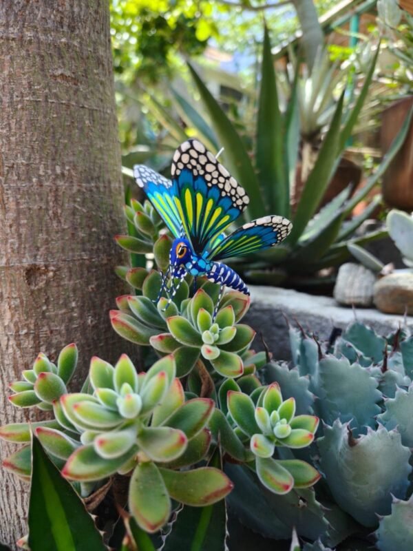 Butterflie Figurine Statue Oaxaca Mexican Folk Art Alebrije Sculpture, Wooden As Mexican Decoration, Made Of Wood And Carved By Hand