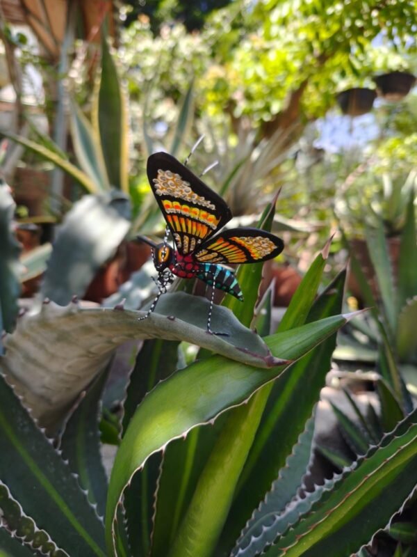 Butterflie Figurine Statue Oaxaca Mexican Folk Art Alebrije Sculpture, Wooden As Mexican Decoration, Made Of Wood And Carved By Hand