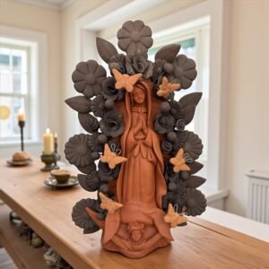 Virgin Mary Handmade Clay Piece, Virgen de Guadalupe  Mexican Decoration, Mary Virgin Sculpture, Metepec Estado de México Virgencita